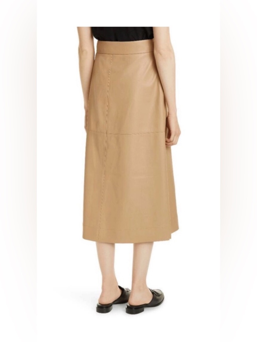 Ted Baker Faux Leather Camel Wrap Midi Skirt — Size 6 (US 14) - Picture 5 of 13